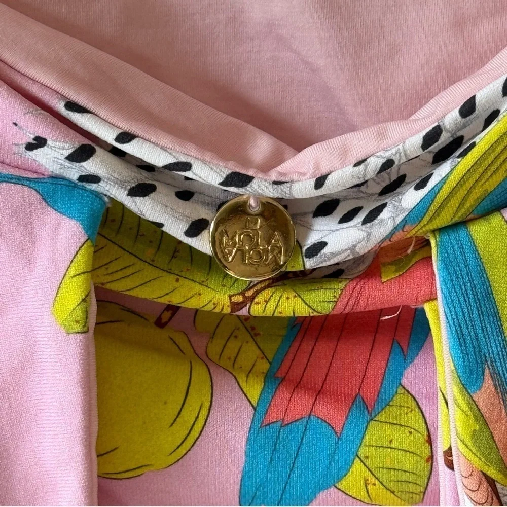 Mola Mola Kids Pink Bird Print Ruffle Long-Sleeve One-Piece Swimsuit Size 12